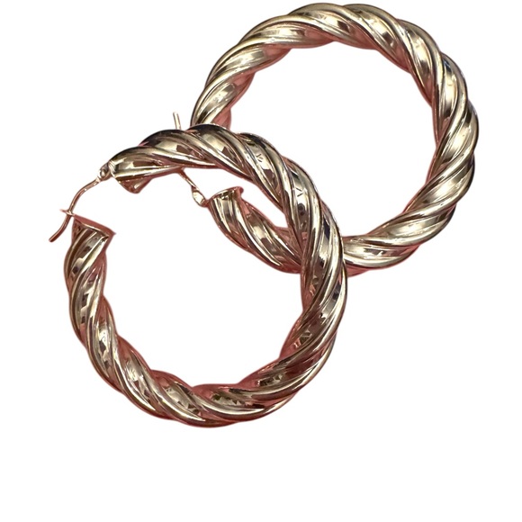 Silver plate MILOR Italy Bronze Twisted Hoop Earrings - Picture 3 of 3